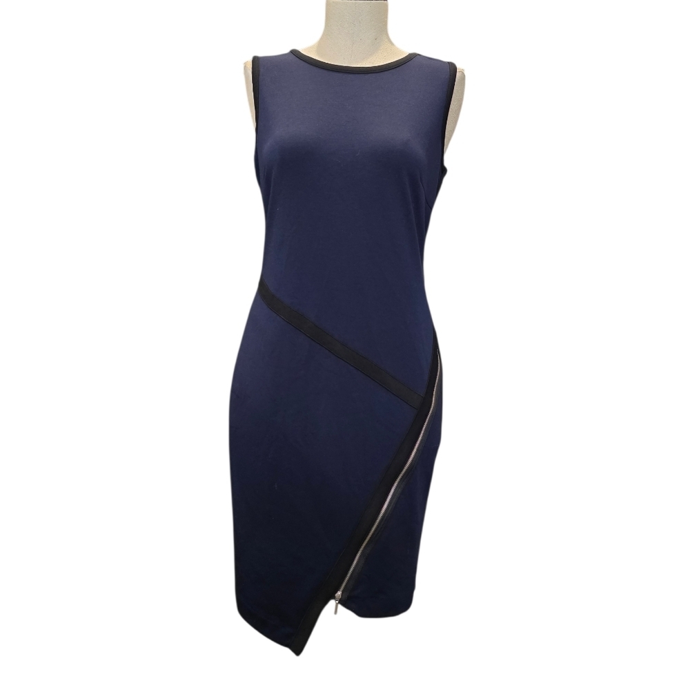 VENUS Midnight Blue Asymmetrical Dress with Ebony Detail